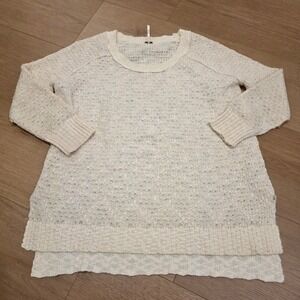 Free People Cream Textured Knit Layered Tunic Sweater Size S Cozy Boho